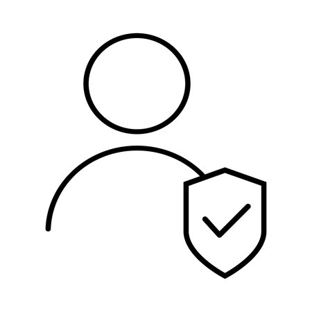 User with shield line icon, concept illustration, outline symbol, vector sign, linear symbol.のイラスト素材