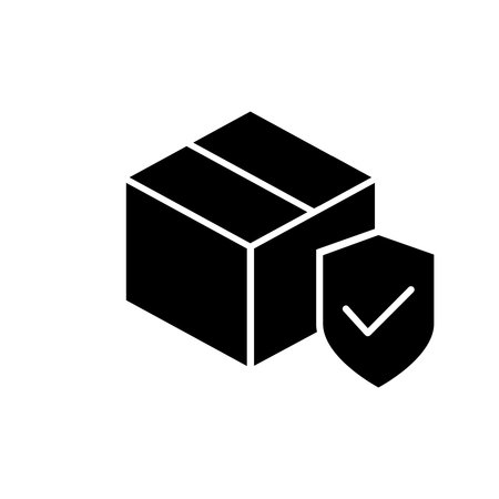 Box and shield black icon, concept illustration, vector flat symbol, glyph sign.のイラスト素材