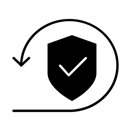 Shield with check mark vector icon. Black and white illustration. Solid linear icon.のイラスト素材
