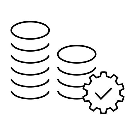Coins with gear line style icon design, Money finance commerce market payment invest and buy theme Vector illustrationのイラスト素材