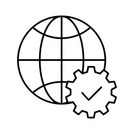 global sphere with gear machine isolated icon vector illustration design, line styleのイラスト素材