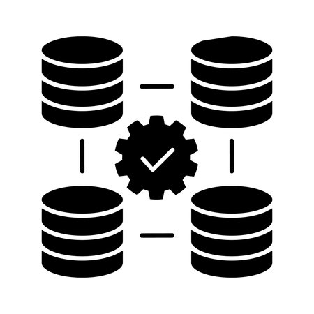 Database management black icon, concept illustration, glyph symbol, vector flat sign.のイラスト素材