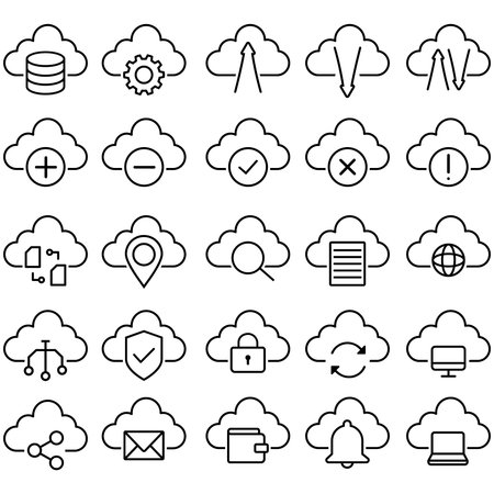Cloud service vector icon set. Cloud storage Illustration sign collection. Database symbol. Cloud drive logo.のイラスト素材