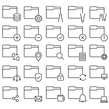 Folder vector icon set. Database Illustration sign collection. File storage symbol. jacket logo. Design for web and app.のイラスト素材