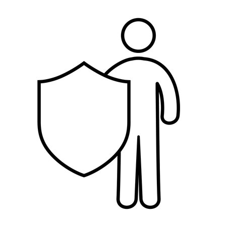 pictogram man with shield security protection line style icon vector illustration designのイラスト素材
