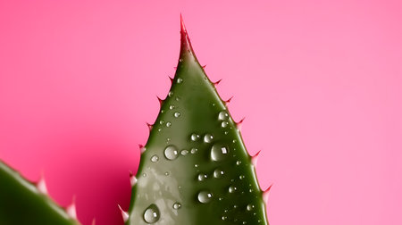 Aloe leaves close-up on a solid pink background. AI generated.の素材