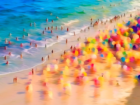 Colorful Painting of Beach Life. AI generated.の素材