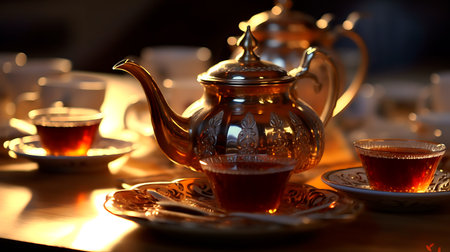 Turkish Tea Delight. A Cultural Journey Through a Traditional Tea Ceremony. AI generated.の素材