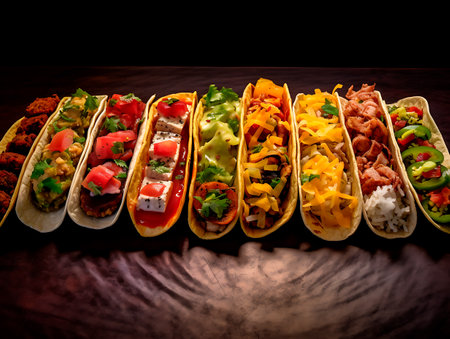 Tacos. Traditional mexican food, latin america street food close-up. Generative AIの素材
