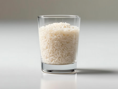 Rice in a glass on a white background, close-up. AI Generativeの素材