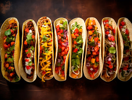 Tacos. Traditional mexican food, latin america street food close-up. Generative AIの素材