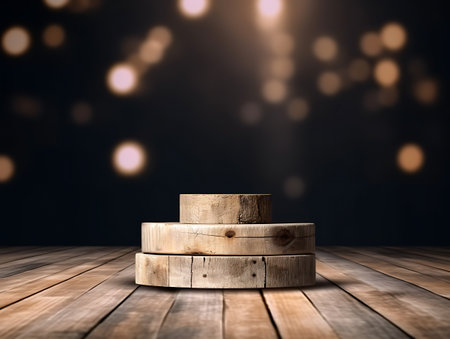 Rustic wood pieces podium. Background for products cosmetics, food or jewelery. AI Generativeの素材
