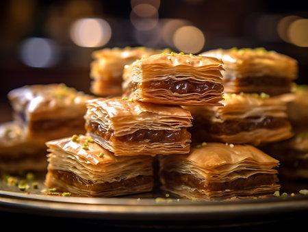 Turkish traditional sweets. Baklava close-up. AI Generativeの素材