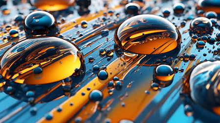 Blue and golden color oil drops. AI Generativeの素材