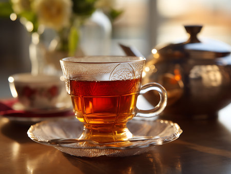 Turkish tea in traditional Turkish dishes. AI Generativeの素材
