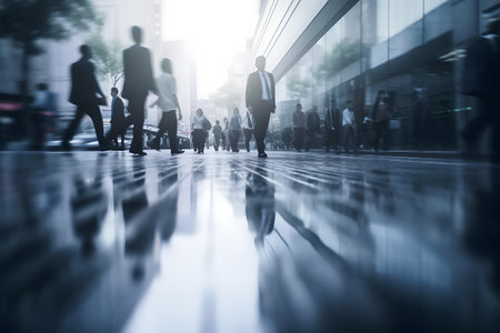 Blurred business people walking in the city. AI Generativeの素材