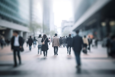 Blurred business people walking in the city. AI Generativeの素材