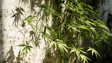 White old wall in green foliage. AI Generativeの素材