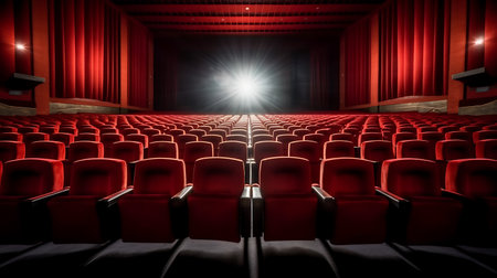 Cinema hall with red seats standing in a row. AI Generativeの素材