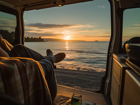Traveling in a car. The concept of life in a van. AI Generativeの素材