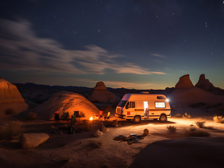 Traveling in a car. The concept of life in a van. AI Generativeの素材
