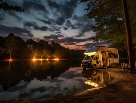 Traveling in a car. The concept of life in a van. AI Generativeの素材
