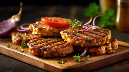 Huge veggie burger closeup. AI Generativeの素材