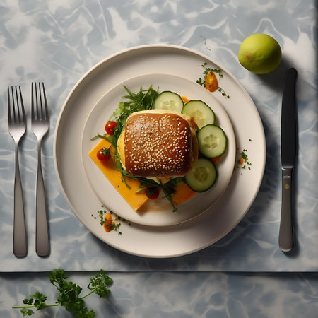 Huge veggie burger closeup. AI Generativeの素材