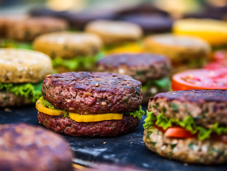 Cooking veggie burgers. AI Generativeの素材