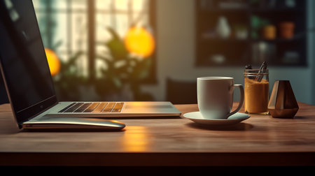 Working with a cup of coffee. AI Generativeの素材