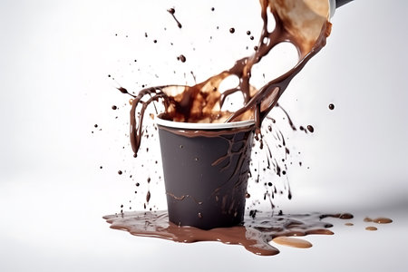 Takeaway paper cup with splashing coffee and plastic lid Ai Generativeの素材