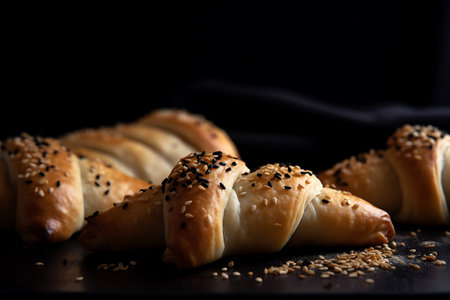 Crescent rolls with sesame seed topping. AI Generativeの素材