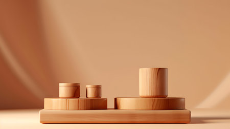 Wooden podium for cosmetic products, perfumes or food against brown background. AI Generativeの素材