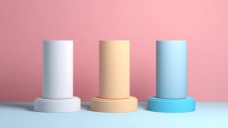 Set of beige blue pink and white cylinders. AI Generativeの素材