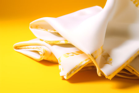 New stylish white handkerchiefs on yellow backgroundの素材
