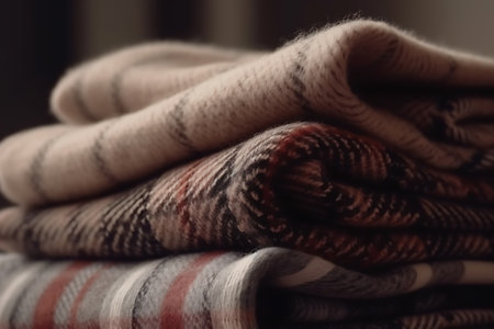 Stack of soft warm plaids as backgroundの素材