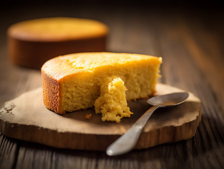Cornbread in wood background close-upの素材
