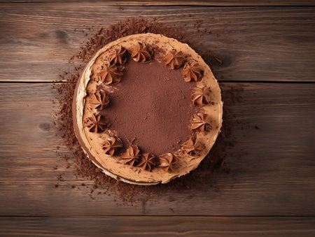 Chololate ice cream cake on wooden table. Top viewの素材