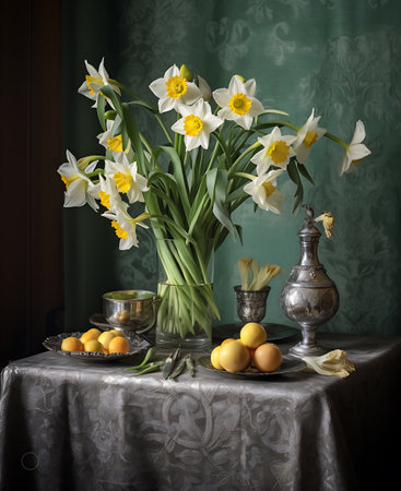 Daffodils and daffodils in vase close-upの素材