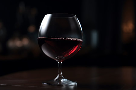 Red wine in a deep glass close-up on a dark backgroundの素材