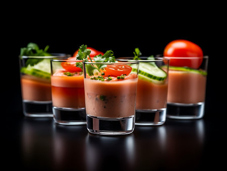 Chilled gazpacho on a dark backgroundの素材