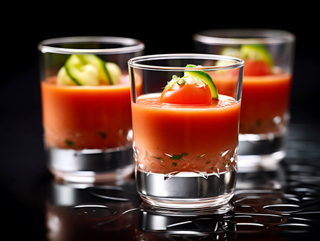 Chilled gazpacho on a dark backgroundの素材