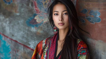 User Beautiful amazing Bhutan woman on studio background.の素材