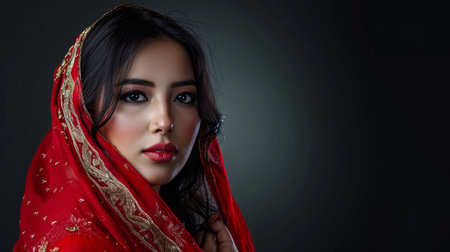 Beautiful amazing Bangladeshi woman on studio background.の素材