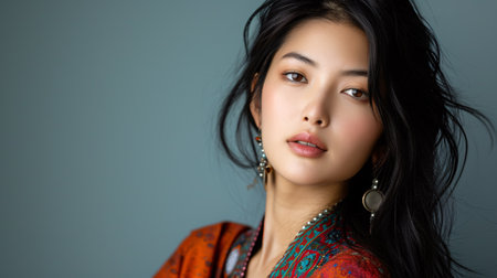 User Beautiful amazing Bhutan woman on studio background.の素材