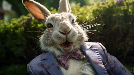 Close-up selfie portrait of a silly rabbit.の素材