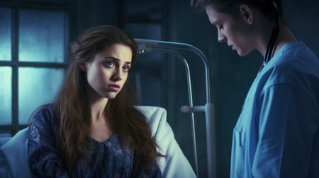 A young woman heard a terrible diagnosis from a doctorの素材