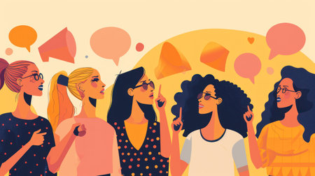 Women raising their voices during discussions on important women-centric issues. Copy Space.の素材