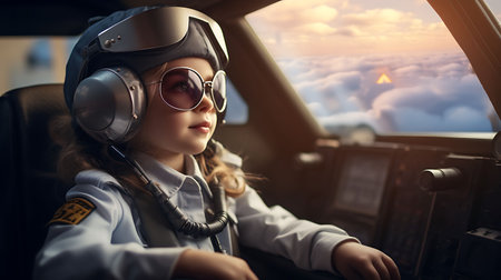 Little girl dreaming to be a pilotの素材