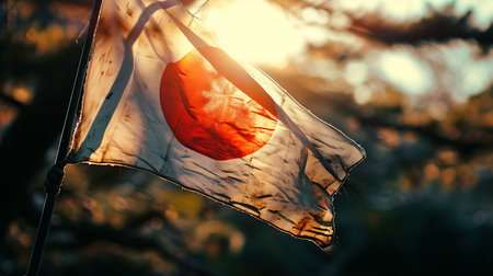 Honoring the historic occasion of Victory Day in Japan, commemorating the end of World War II with solemn remembrance and gratitude. Copy Space.の素材